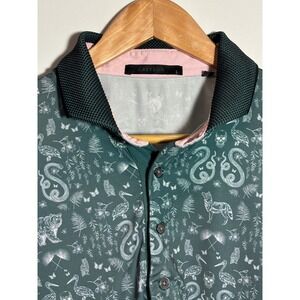 GREYSON Men's Large Ombre Green Animal Forest Print Short Sleeve Golf Polo Shirt